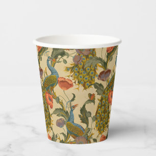 Vintage Art Nouveau Pfau Mohn Blumenmuster Pappbecher
