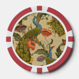 Vintage Art Nouveau Pfau Mohn Blumenmuster Pokerchips