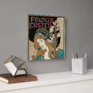 Vintage Art Nouveau, Prangs Oster-Publikationen Quadratische Wanduhr