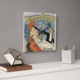 Vintage Art Nouveau, Restaurant Taverne Olympia Quadratische Wanduhr
