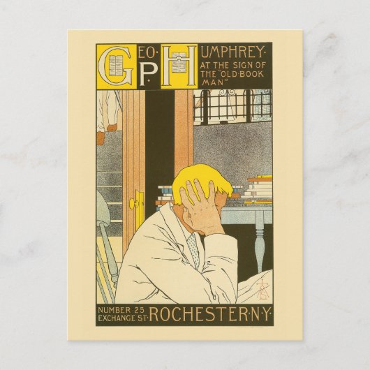 Vintage Art Nouveau Rochester Buchhandlung Postkarte (Vorderseite)