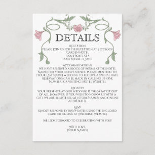 Vintage Art Nouveau Rosafarbenen Blumen Hochzeit Begleitkarte