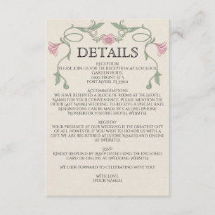 Vintage Art Nouveau Rosafarbenen Blumen Hochzeit Begleitkarte