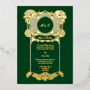 Vintage Art Nouveau Rosenhochzeit Folieneinladung