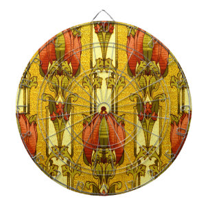 Vintage Art Nouveau rotes Tulpen-Blumenmuster Dartscheibe
