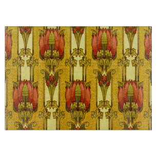 Vintage Art Nouveau rotes Tulpen-Blumenmuster Schneidebrett