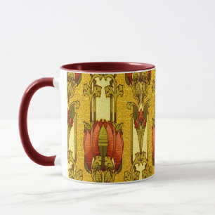 Vintage Art Nouveau rotes Tulpen-Blumenmuster Tasse
