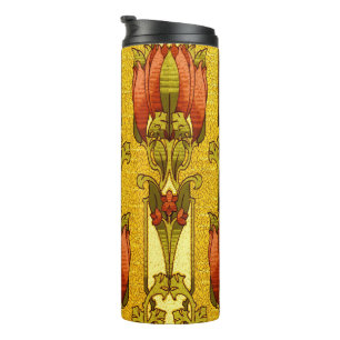 Vintage Art Nouveau rotes Tulpen-Blumenmuster Thermosbecher