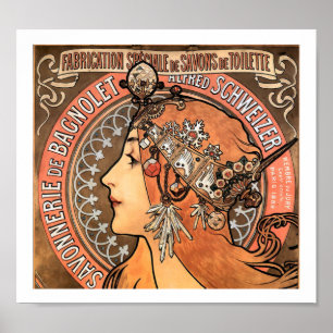 Vintage Art Nouveau Savonnerie de Bagnolet Mucha Poster