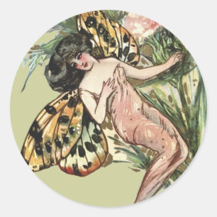 Vintage Art Nouveau Schmetterlingsfee Runder Aufkleber