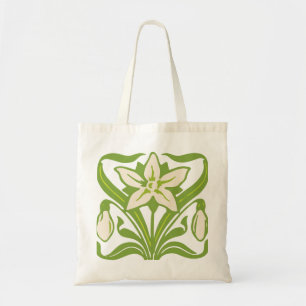 Vintage-Art-Nouveau-Schneeglöckchen-Blumen-Wallpap Tragetasche