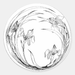 Vintage Art Nouveau Schwertlilien - Iris Vorlage Runder Aufkleber