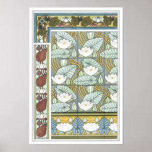 Vintage Art Nouveau, Seerosen-Gartenblumen Poster