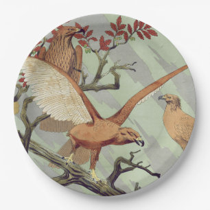 Vintage Art Nouveau Smaragdgrün Adler Natur Kunst Pappteller