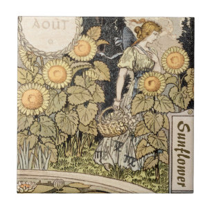 Vintage Art Nouveau Sonnenblumen-Garten Grasset Fr Fliese