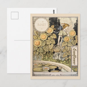 Vintage Art Nouveau Sonnenblumen-Garten Grasset Fr Postkarte