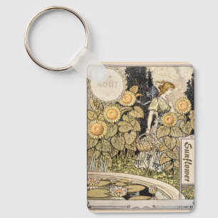 Vintage Art Nouveau Sonnenblumen-Garten Grasset Fr Schlüsselanhänger