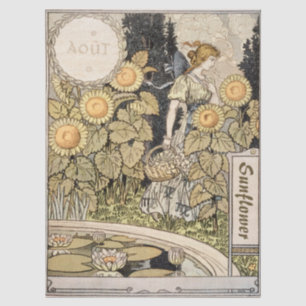 Vintage Art Nouveau Sonnenblumen-Garten Grasset Fr Seidenpapier