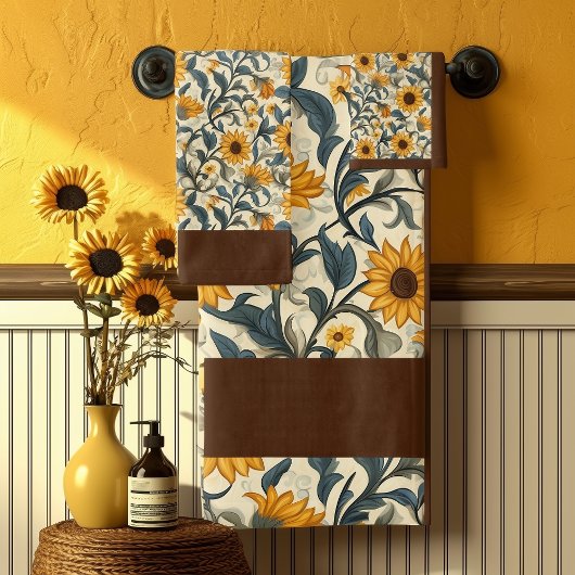 Vintage Art Nouveau Sunflower Pattern Badhandtuch Set