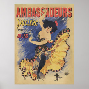 Vintage Art Nouveau Tänzerin Französisches Plakat