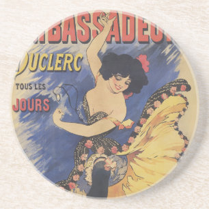 Vintage Art Nouveau Tänzerin Französisches Plakat Getränkeuntersetzer