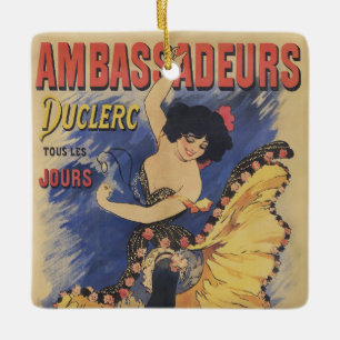 Vintage Art Nouveau Tänzerin Französisches Plakat Keramikornament