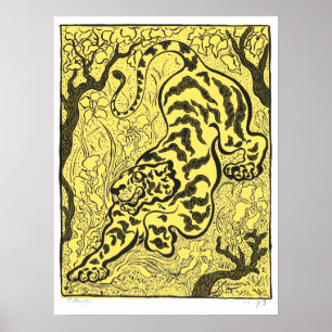 Vintage Art Nouveau Tiger im Dschungel Poster