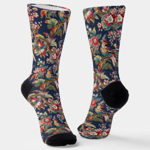 Vintage Art Nouveau Tropische Papageien Muster Socken