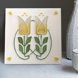 Vintage Art Nouveau Tulpen & Herzen Gibbons Fliese