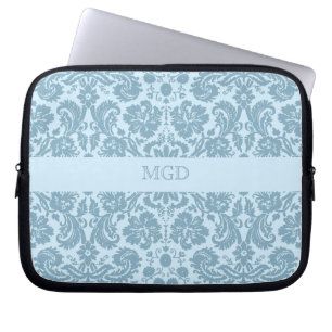 Vintage Art Nouveau Türkis Blumenmonogramm Laptopschutzhülle