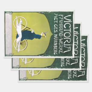 Vintage Art Nouveau, Victoria Fahrrad Werke, Rehm Geschenkpapier Set