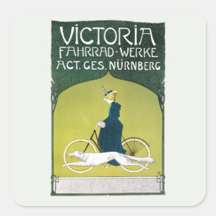 Vintage Art Nouveau, Victoria Fahrrad Werke, Rehm Quadratischer Aufkleber