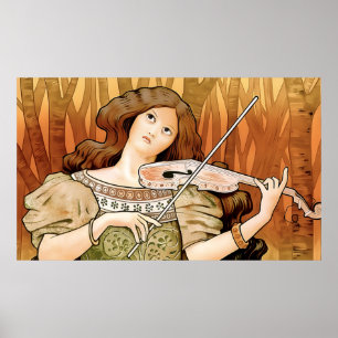 Vintage Art Nouveau Violin Poster Elegante Musik