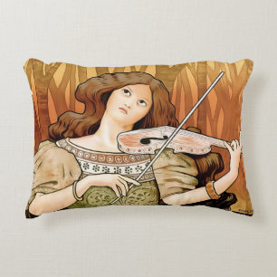 Vintage Art Nouveau Violin Poster   Elegante Musik Dekokissen
