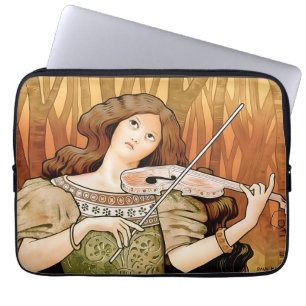 Vintage Art Nouveau Violin Poster   Elegante Musik Laptopschutzhülle