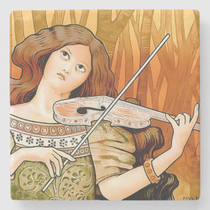 Vintage Art Nouveau Violin Poster   Elegante Musik Steinuntersetzer