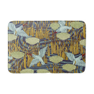 Vintage Art Nouveau Vogel & Sumpf Natur Muster Badematte