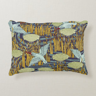 Vintage Art Nouveau Vogel & Sumpf Natur Muster Dekokissen