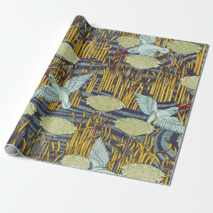 Vintage Art Nouveau Vogel- und Sumpf-Naturmuster Geschenkpapier