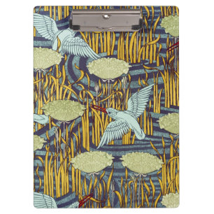 Vintage Art Nouveau Vogel- und Sumpf-Naturmuster Klemmbrett