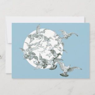 Vintage Art Nouveau Vogelschwarm mit Vollmond