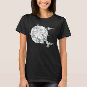 Vintage Art Nouveau - Vogelschwarm mit Vollmond T-Shirt