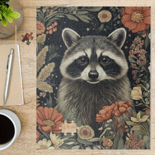 Vintage Art Nouveau Waschbär Blumenkunst Puzzle