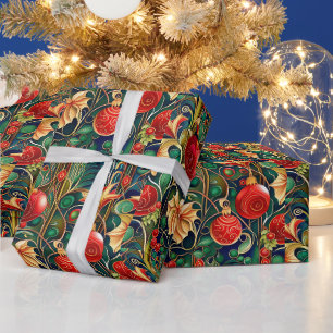 Vintage Art Nouveau Weihnachtsblumen in Juwel-Töne Geschenkpapier