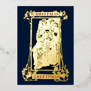 Vintage Art Nouveau Weihnachtsgeburt Christi Folien Feiertagskarte
