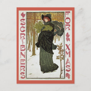Vintage Art Nouveau Weihnachtsmagazin Feiertagspostkarte