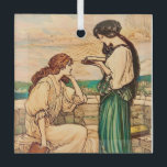 Vintage Art Nouveau Women Reading by the Sea  Ornament Aus Glas<br><div class="desc">A beautifully restored Art Nouveau illustration depicting two elegant women reading together on a seaside terrace. Flowing gowns, soft coastal light, and delicate linework evoke the romantic spirit of the Belle Époque. Perfect for book lovers, cottagecore décor, libraries, and vintage art collectors. This timeless literary illustration adds elegance to journals,...</div>