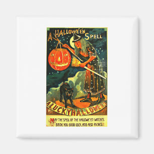 Vintage Art Retro Halloween Hexe  Magnet