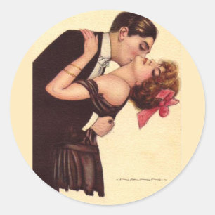 Vintage Art ~ Romantisches entzücktes Paar Runder Aufkleber