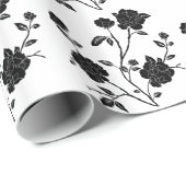 Vintage Art-Schwarz-Blumen Geschenkpapier (Rolleneckpunkt)